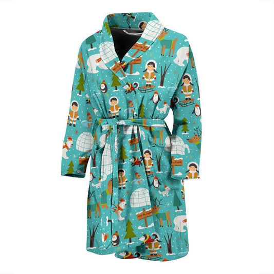 Eskimo Pattern Print Design 01 Men Bathrobe-JORJUNE.COM