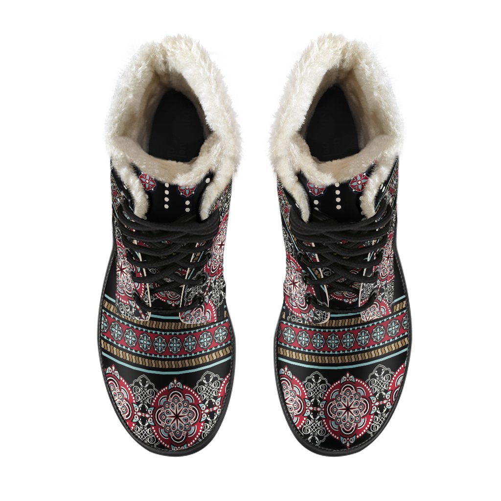 Ethnic Dot Style Print Pattern Faux Fur Leather Boots-JTAMIGO.COM
