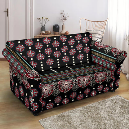 Ethnic Dot Style Print Pattern Loveseat Slipcover-JTAMIGO.COM