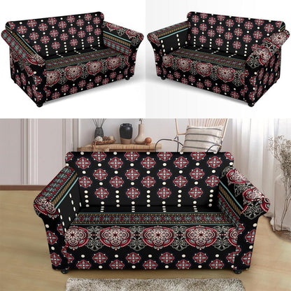 Ethnic Dot Style Print Pattern Loveseat Slipcover-JTAMIGO.COM