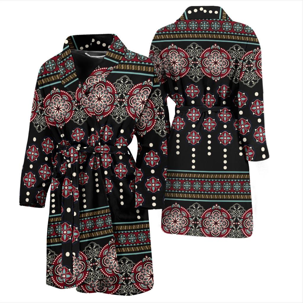 Ethnic Dot Style Print Pattern Men Bath Robe-JTAMIGO.COM