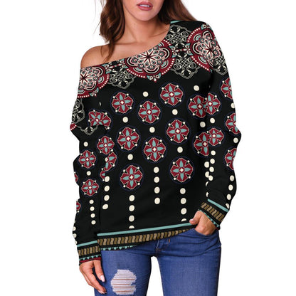 Ethnic Dot Style Print Pattern Off Shoulder Sweatshirt