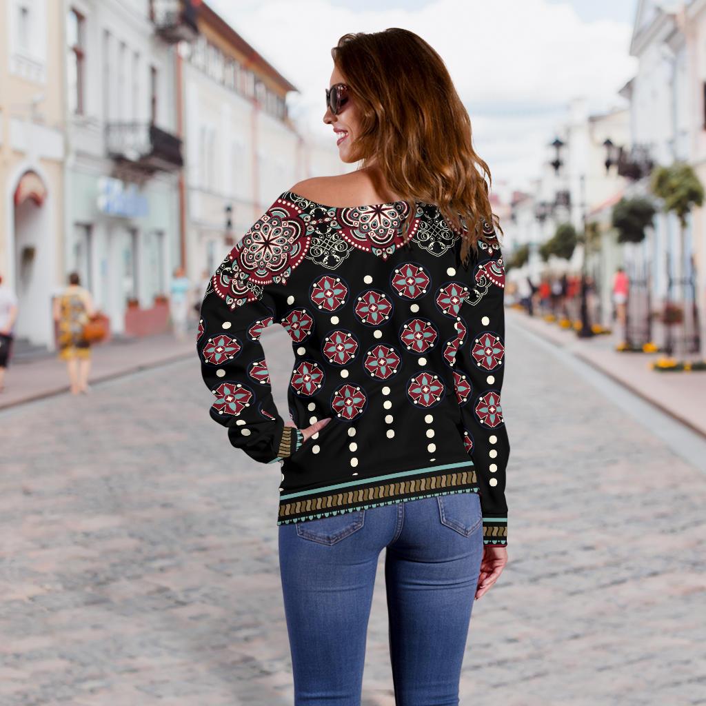 Ethnic Dot Style Print Pattern Off Shoulder Sweatshirt