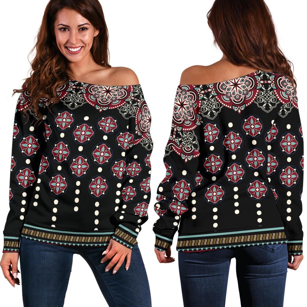 Ethnic Dot Style Print Pattern Off Shoulder Sweatshirt