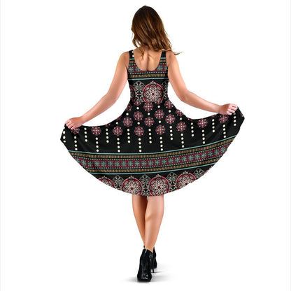 Ethnic Dot Style Print Pattern Sleeveless Dress