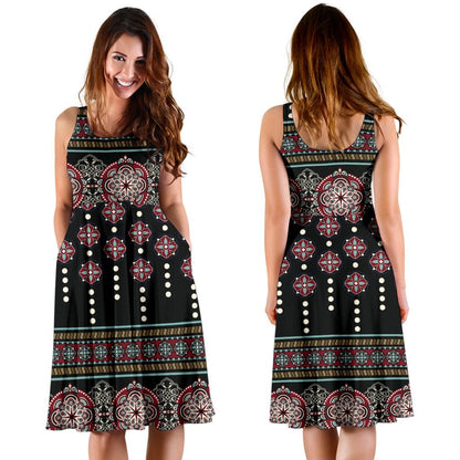 Ethnic Dot Style Print Pattern Sleeveless Dress