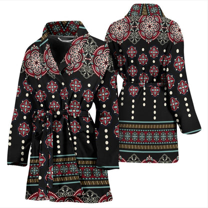 Ethnic Dot Style Print Pattern Women Bath Robe-JTAMIGO.COM