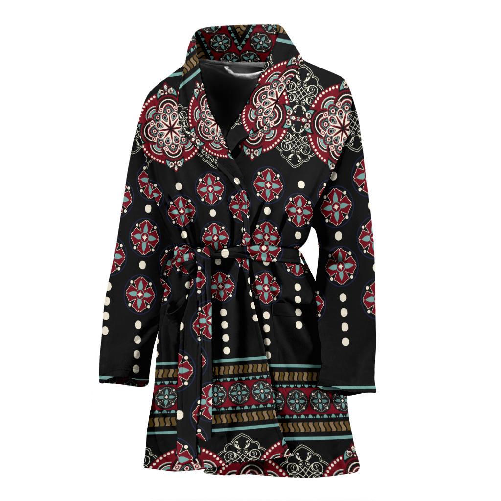 Ethnic Dot Style Print Pattern Women Bath Robe-JTAMIGO.COM