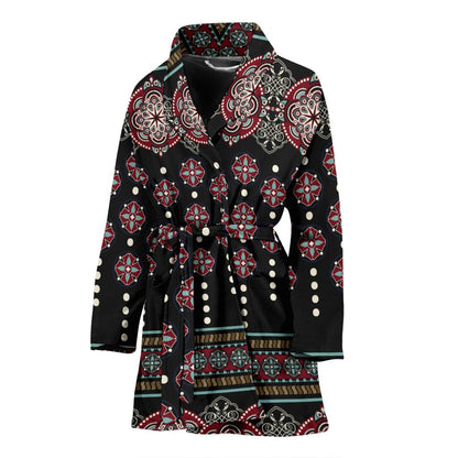 Ethnic Dot Style Print Pattern Women Bath Robe-JTAMIGO.COM