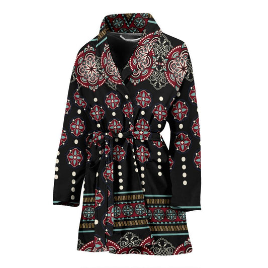 Ethnic Dot Style Print Pattern Women Bath Robe-JTAMIGO.COM