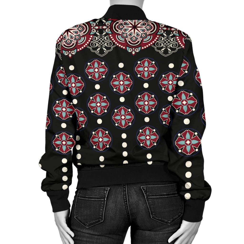 Ethnic Dot Style Print Pattern Women Casual Bomber Jacket