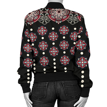 Ethnic Dot Style Print Pattern Women Casual Bomber Jacket