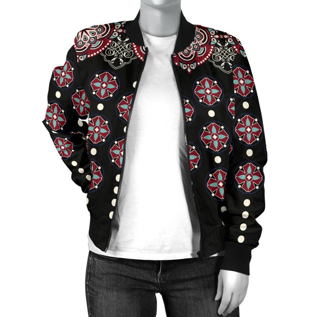 Ethnic Dot Style Print Pattern Women Casual Bomber Jacket