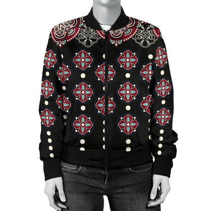 Ethnic Dot Style Print Pattern Women Casual Bomber Jacket