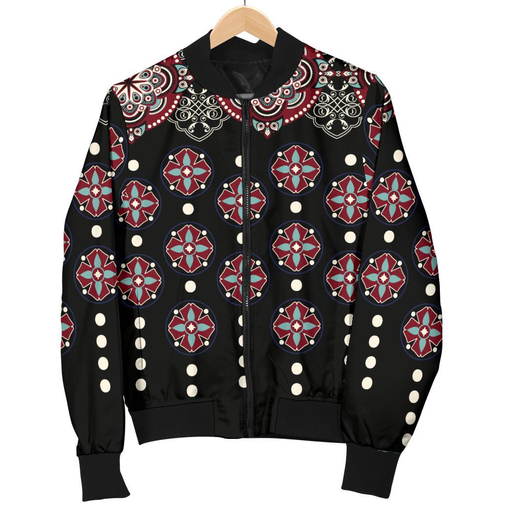 Ethnic Dot Style Print Pattern Women Casual Bomber Jacket