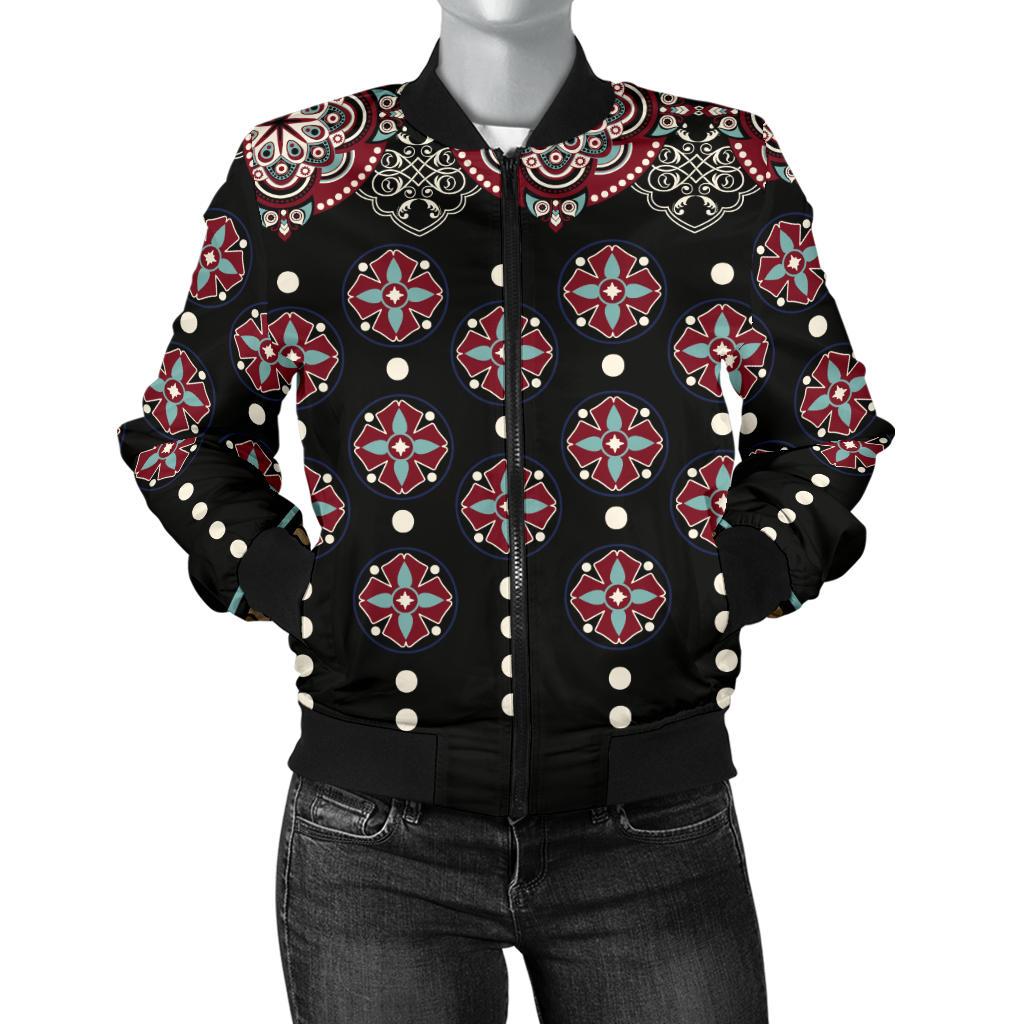 Ethnic Dot Style Print Pattern Women Casual Bomber Jacket