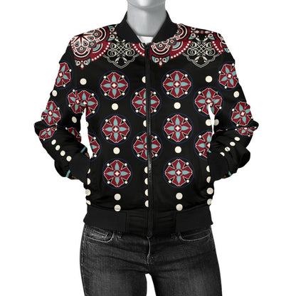Ethnic Dot Style Print Pattern Women Casual Bomber Jacket