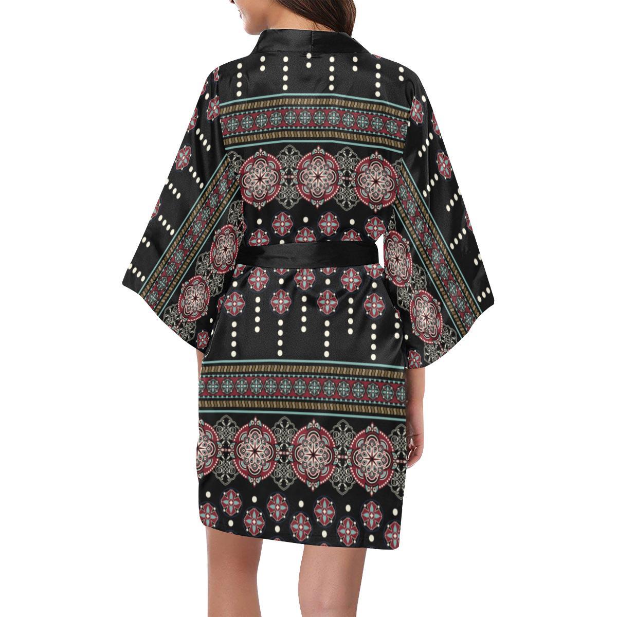 Ethnic Dot Style Print Pattern Women Short Kimono Robe