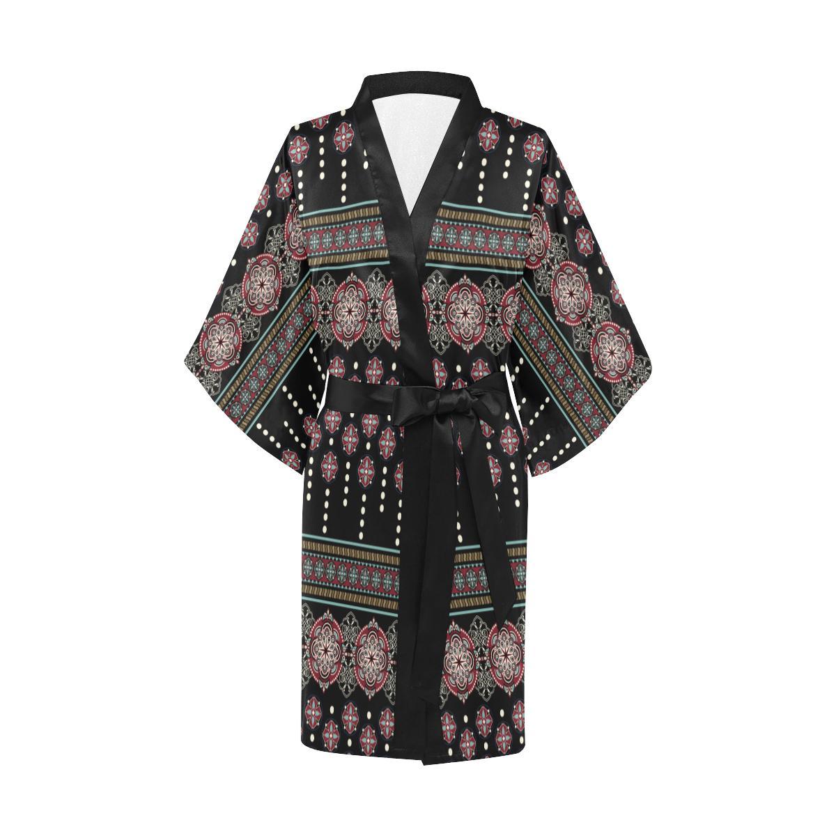 Ethnic Dot Style Print Pattern Women Short Kimono Robe