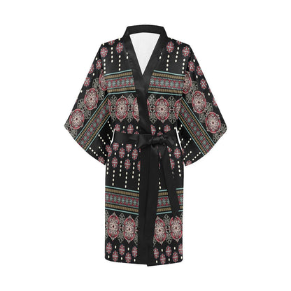 Ethnic Dot Style Print Pattern Women Short Kimono Robe