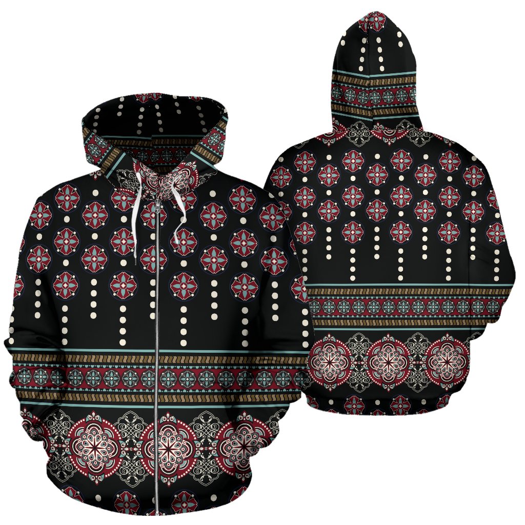 Ethnic Dot Style Print Pattern Zip Up Hoodie