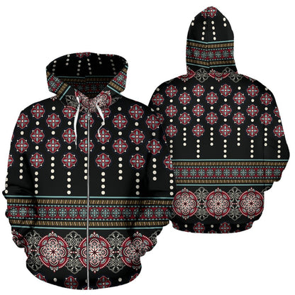 Ethnic Dot Style Print Pattern Zip Up Hoodie