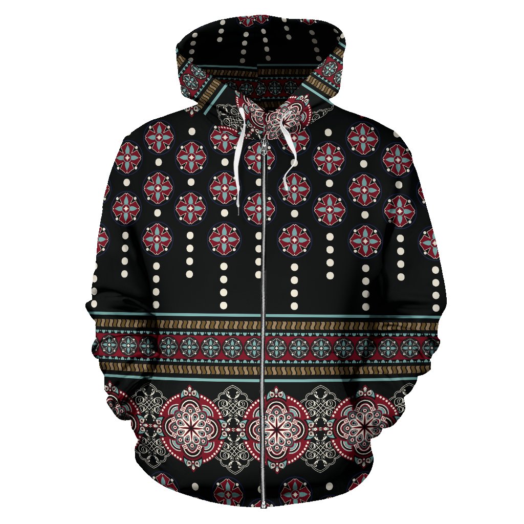 Ethnic Dot Style Print Pattern Zip Up Hoodie