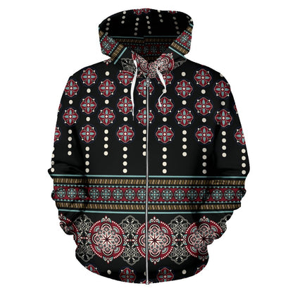 Ethnic Dot Style Print Pattern Zip Up Hoodie