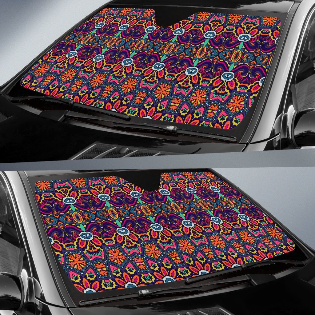 Ethnic Flower Style Print Pattern Car Sun Shade For Windshield