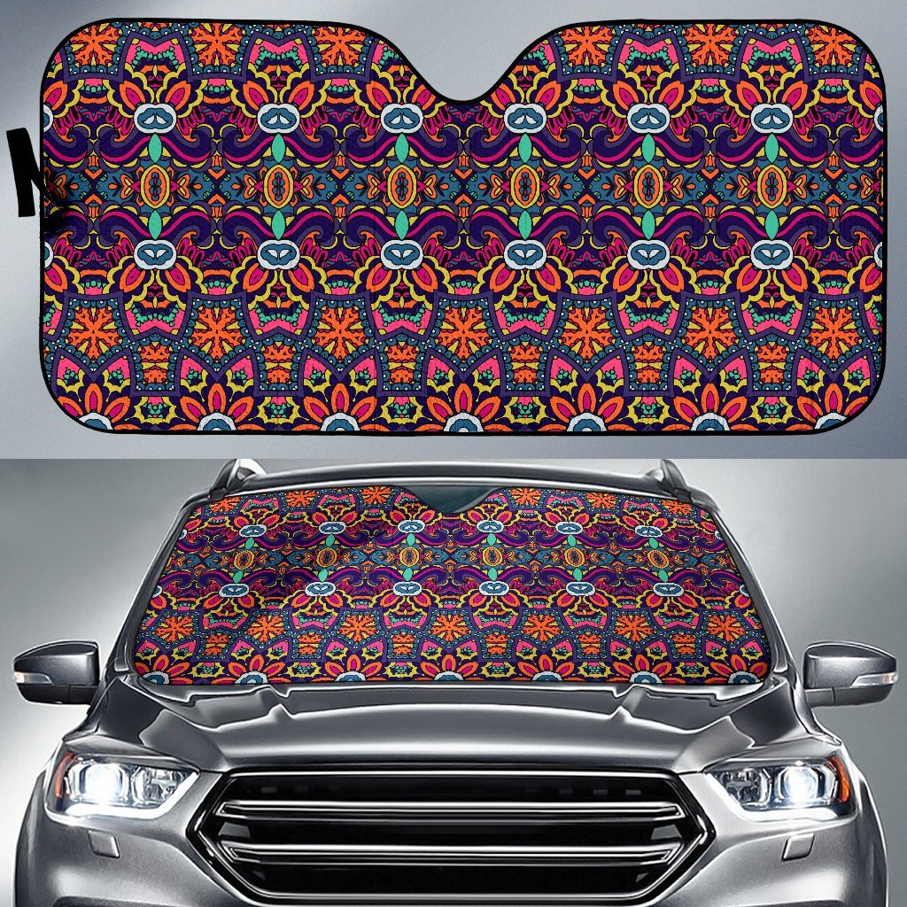 Ethnic Flower Style Print Pattern Car Sun Shade For Windshield