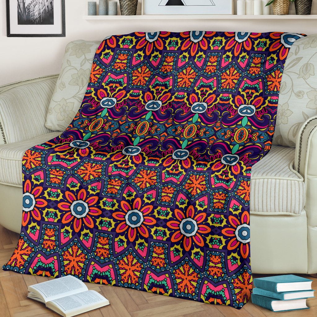 Ethnic Flower Style Print Pattern Fleece Blanket