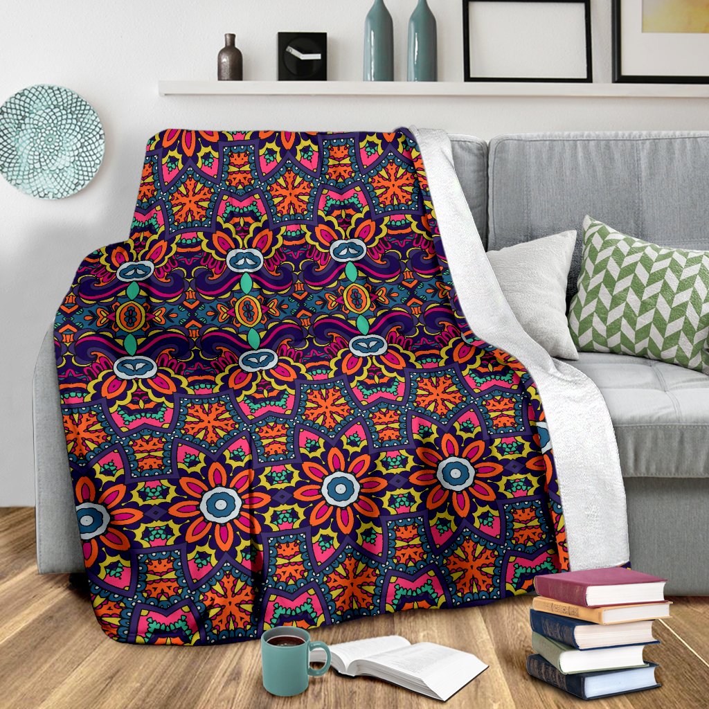 Ethnic Flower Style Print Pattern Fleece Blanket