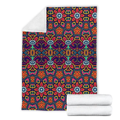 Ethnic Flower Style Print Pattern Fleece Blanket