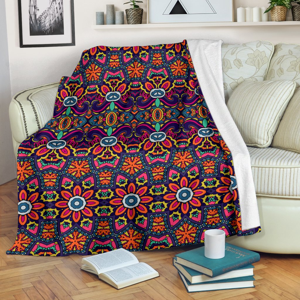 Ethnic Flower Style Print Pattern Fleece Blanket