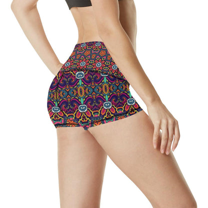 Ethnic Flower Style Print Pattern High Waisted Spandex Shorts-JTAMIGO.COM