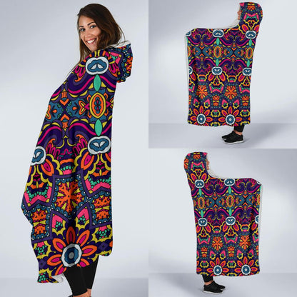 Ethnic Flower Style Print Pattern Hooded Blanket-JTAMIGO.COM
