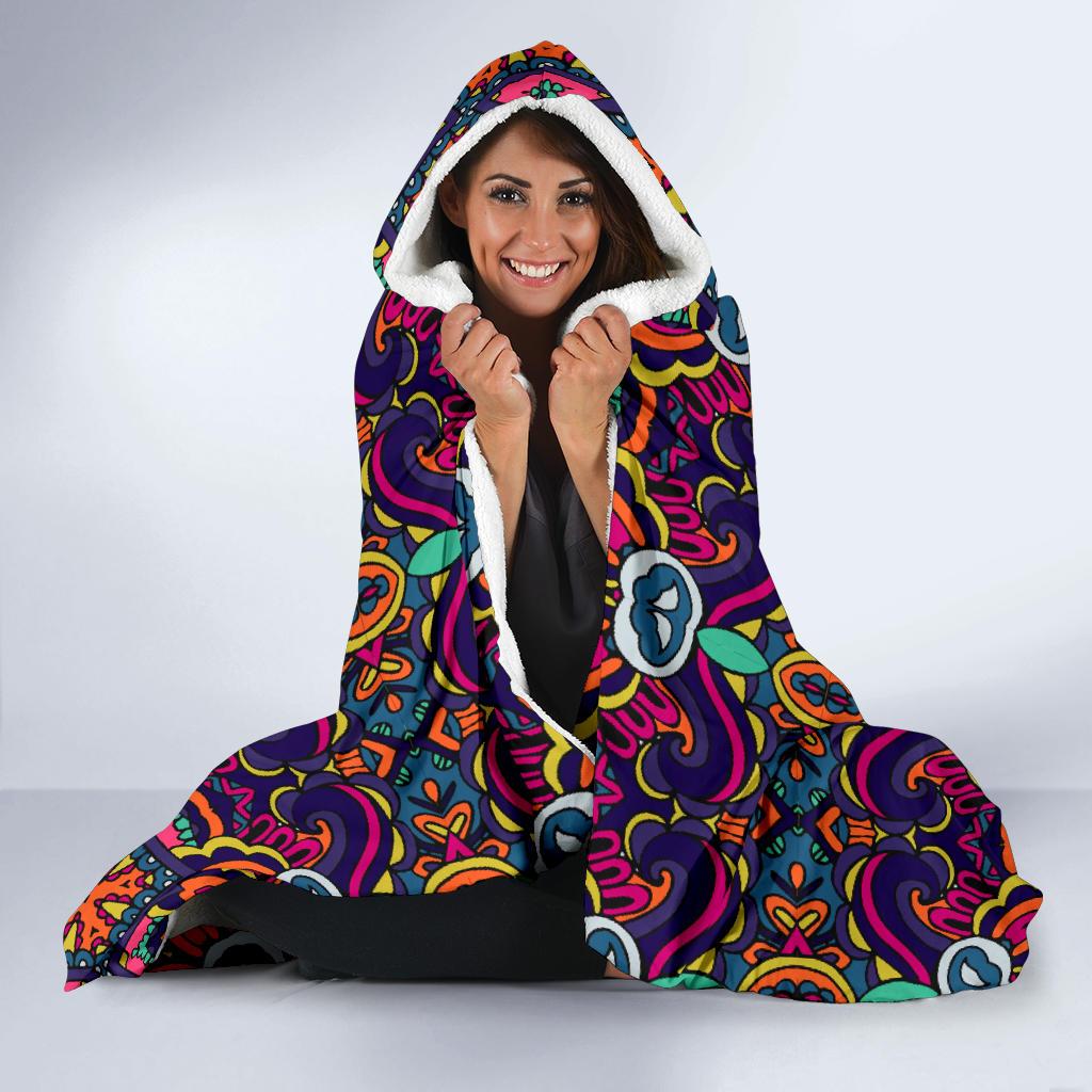 Ethnic Flower Style Print Pattern Hooded Blanket-JTAMIGO.COM
