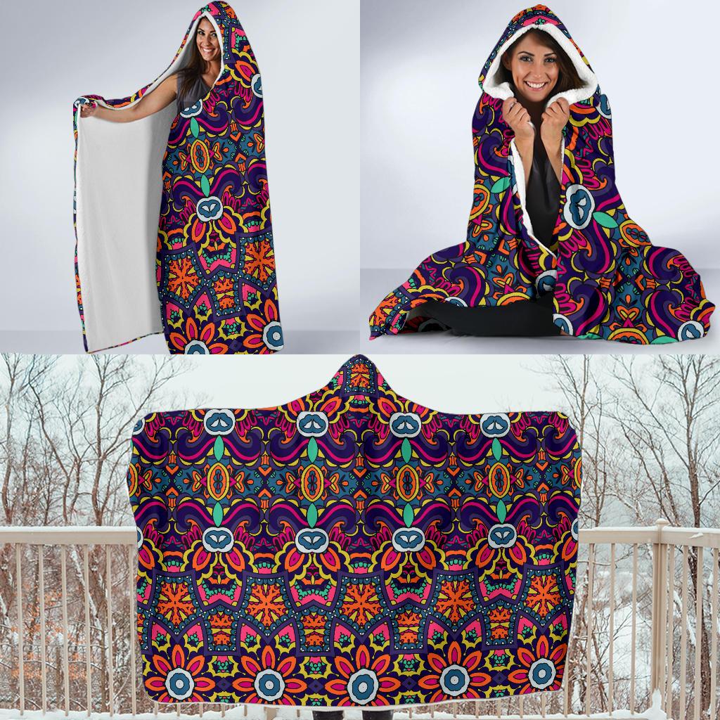 Ethnic Flower Style Print Pattern Hooded Blanket-JTAMIGO.COM