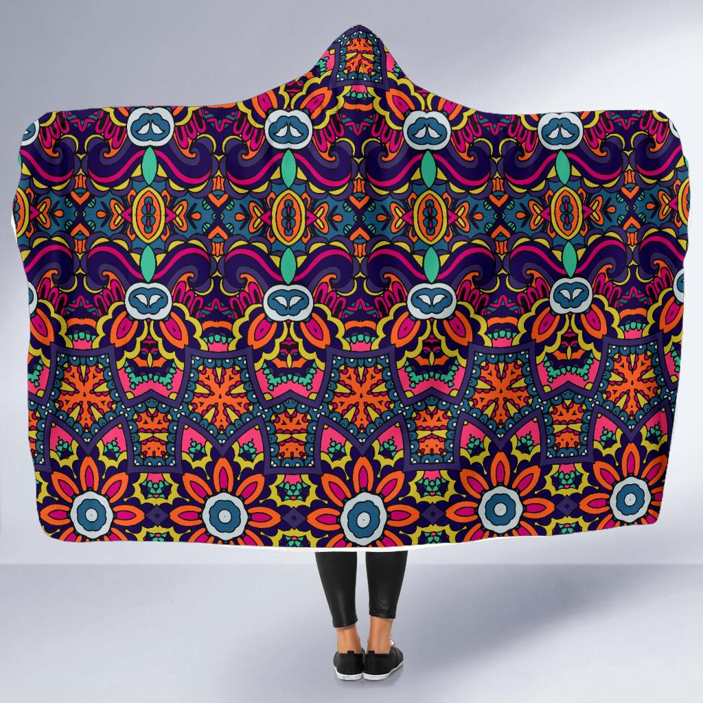 Ethnic Flower Style Print Pattern Hooded Blanket-JTAMIGO.COM