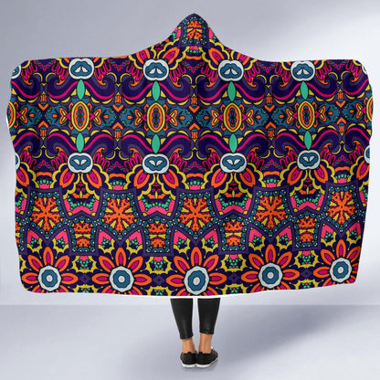 Ethnic Flower Style Print Pattern Hooded Blanket-JTAMIGO.COM