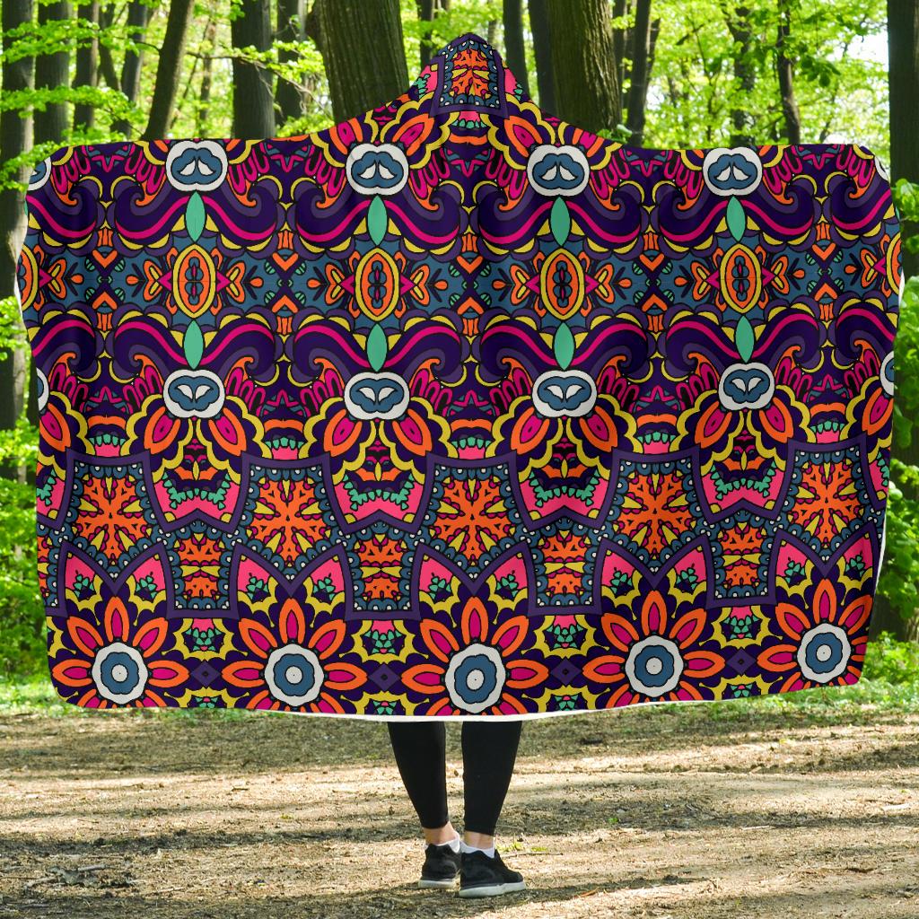 Ethnic Flower Style Print Pattern Hooded Blanket-JTAMIGO.COM