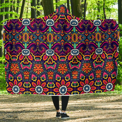 Ethnic Flower Style Print Pattern Hooded Blanket-JTAMIGO.COM