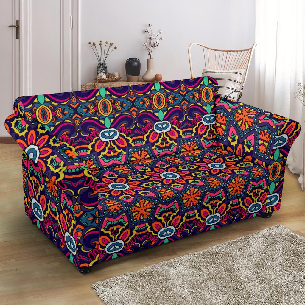 Ethnic Flower Style Print Pattern Loveseat Slipcover-JTAMIGO.COM