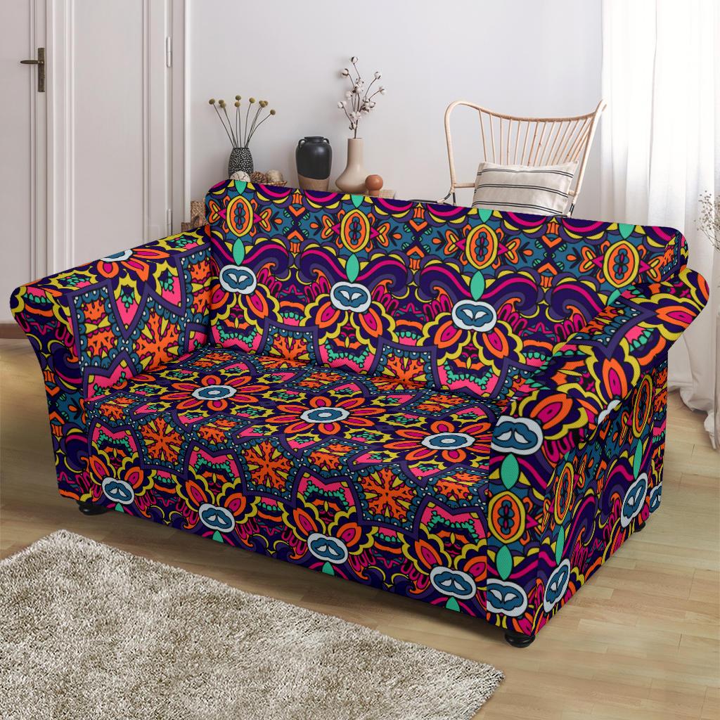 Ethnic Flower Style Print Pattern Loveseat Slipcover-JTAMIGO.COM