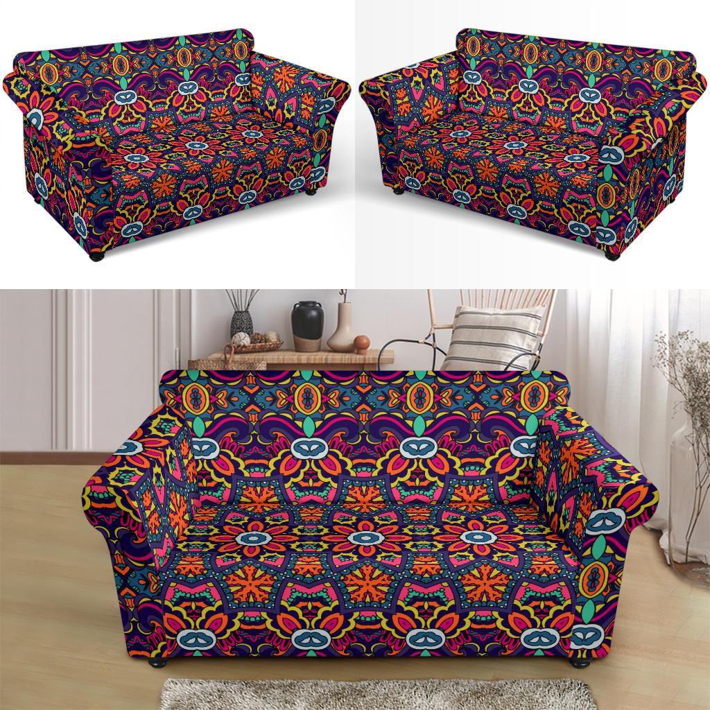 Ethnic Flower Style Print Pattern Loveseat Slipcover-JTAMIGO.COM