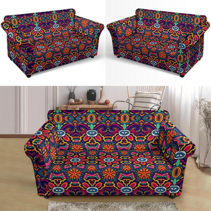 Ethnic Flower Style Print Pattern Loveseat Slipcover-JTAMIGO.COM