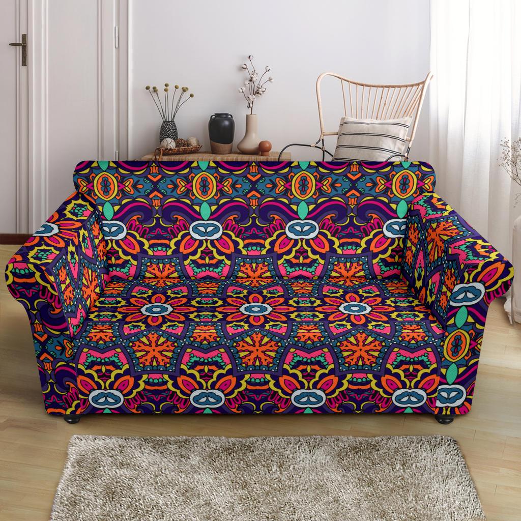 Ethnic Flower Style Print Pattern Loveseat Slipcover-JTAMIGO.COM