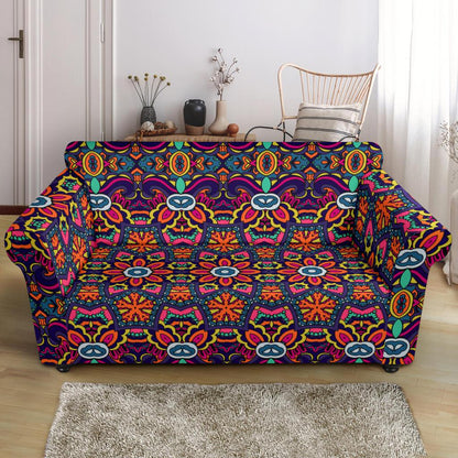 Ethnic Flower Style Print Pattern Loveseat Slipcover-JTAMIGO.COM