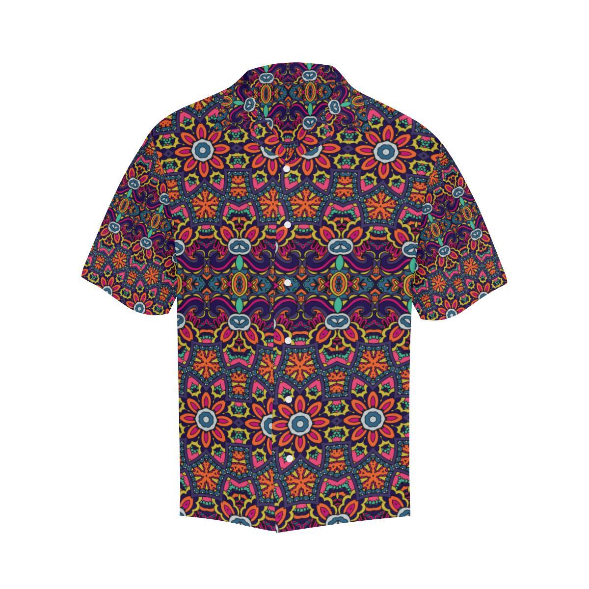 Ethnic Flower Style Print Pattern Men Aloha Hawaiian Shirt