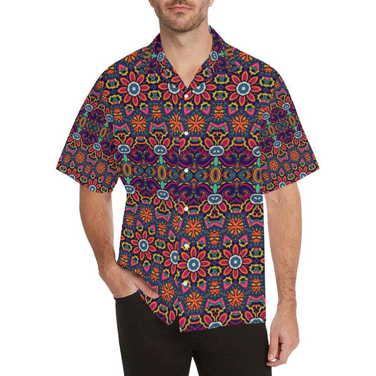 Ethnic Flower Style Print Pattern Men Aloha Hawaiian Shirt
